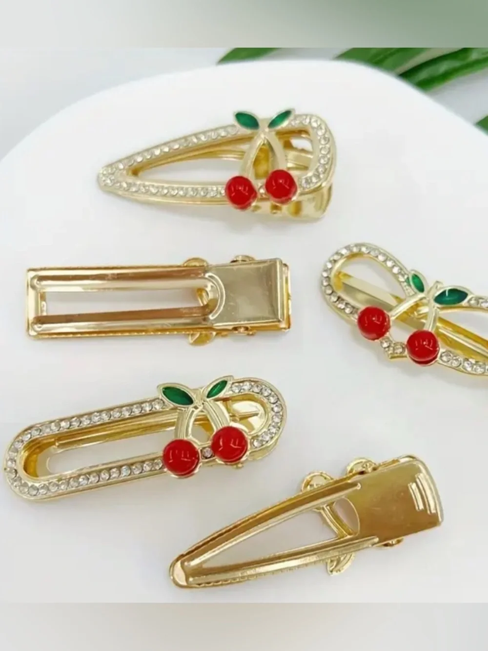 Dani Gold Cherry Crystal Hair Clips